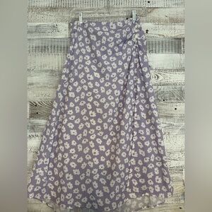 Purple floral midi skirt with slit